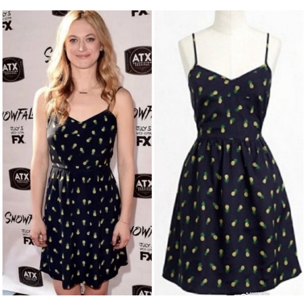 J. Crew Women's Pineapple‎ Short Navy Blue Spaghetti Strap Dress Pockets Size 8